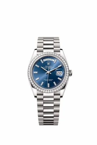 Rolex Day-Date 36 White Gold - Diamond / Bright Blue - Baguette / President 128349RBR-0051 (M128349rbr-0051)
